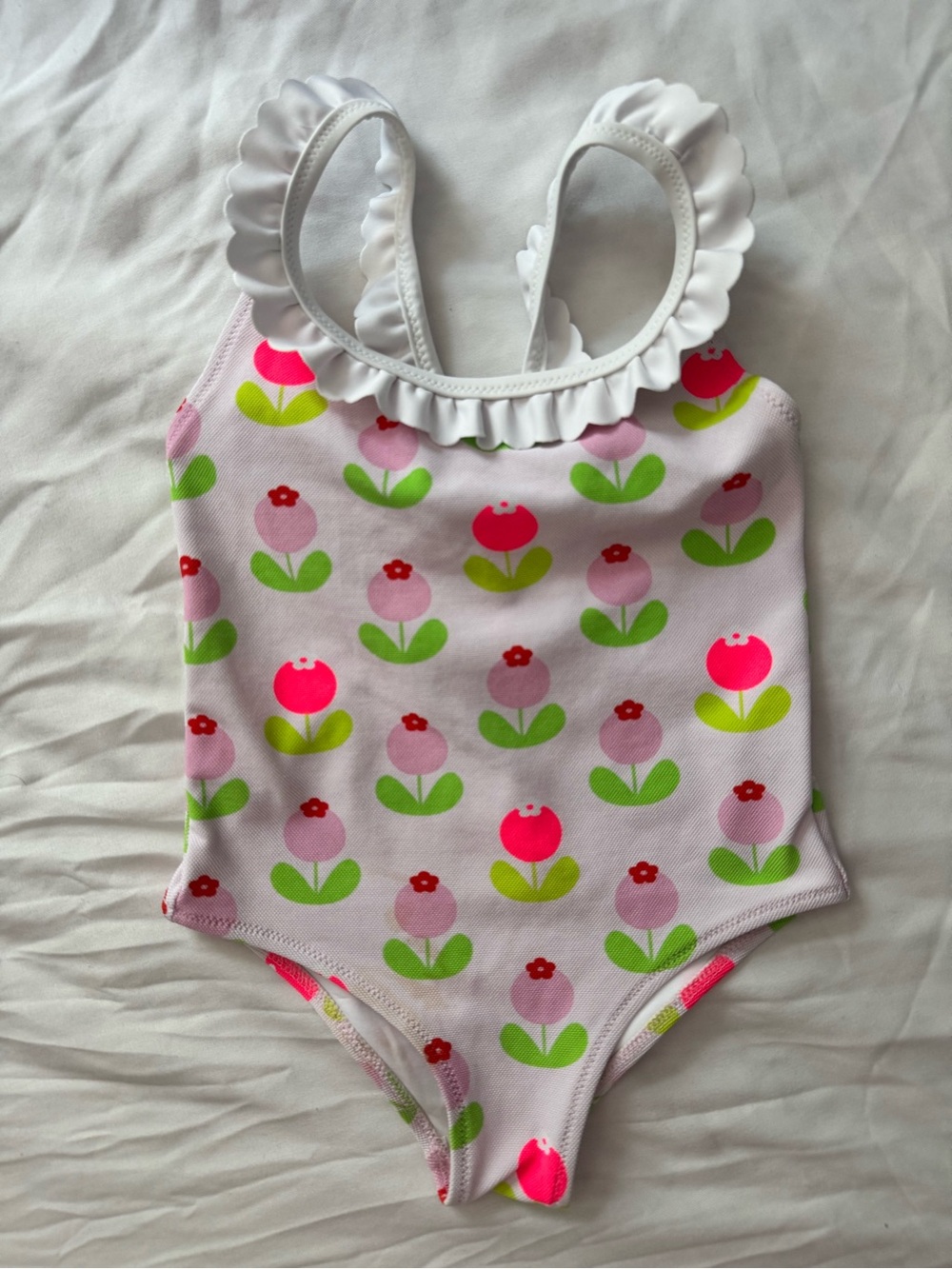 Jacadi Pink Floral Ruffle-Trim One-Piece Swimsuit